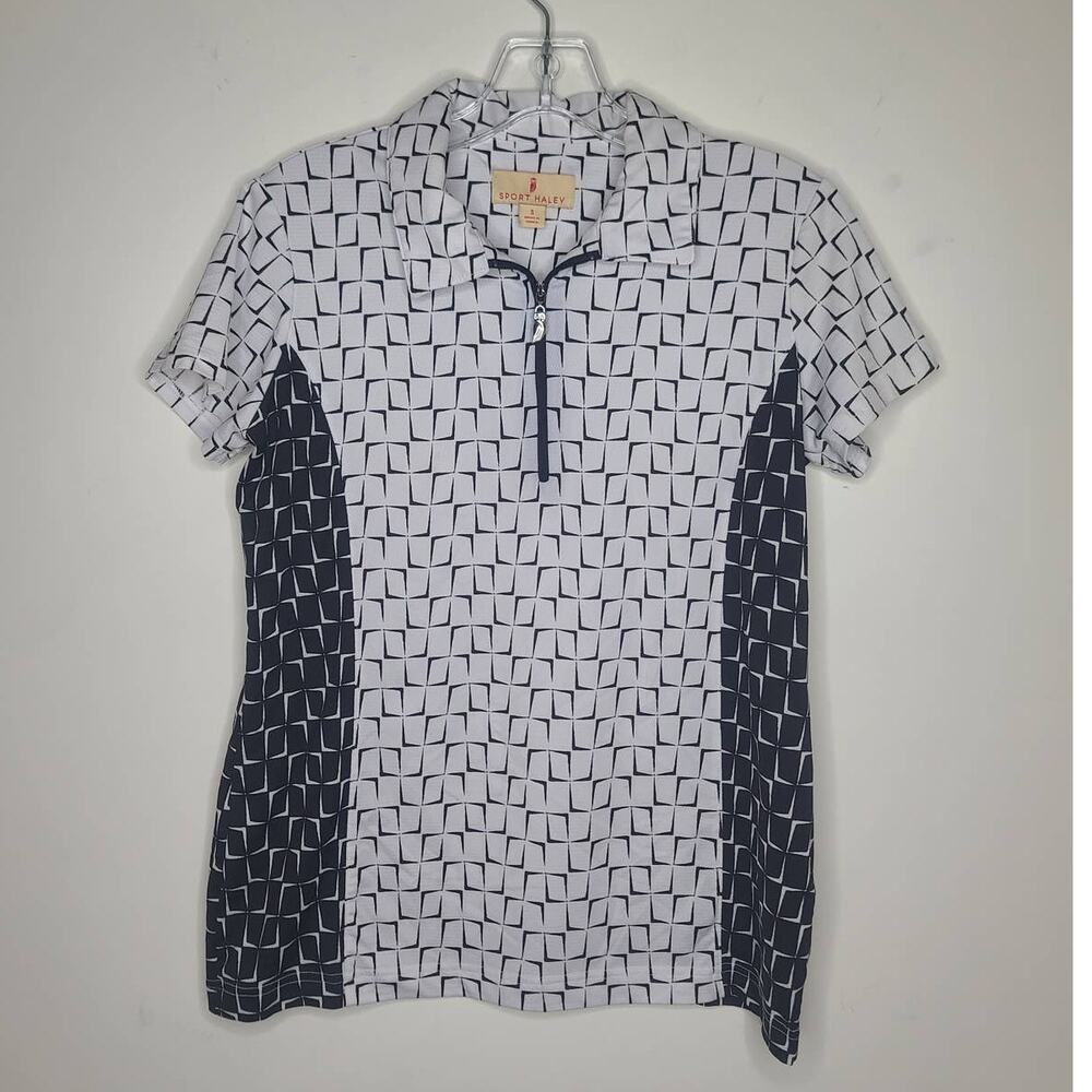 Sport Haley black white athletic golf tennis short sleeve polo shirt - small